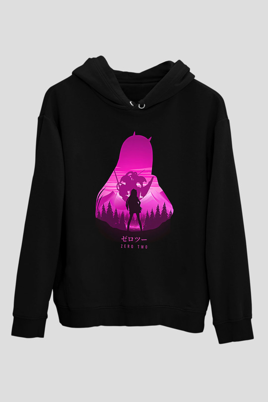 Darling İn The Franxx Baskılı Unisex Siyah Hoodie