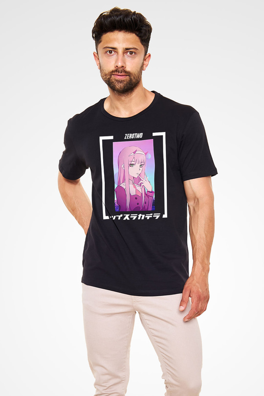 Darling İn The Franxx Baskılı Unisex Siyah Tişört - Tshirt