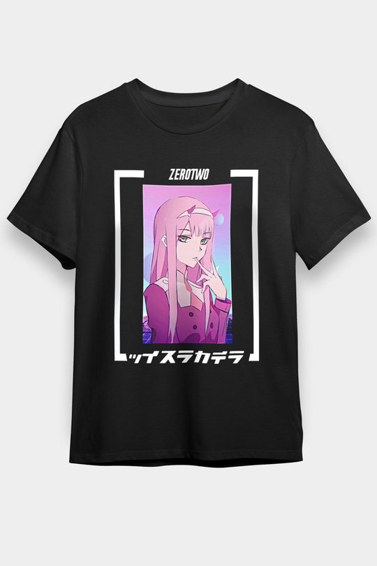 Darling İn The Franxx Baskılı Unisex Siyah Tişört - Tshirt