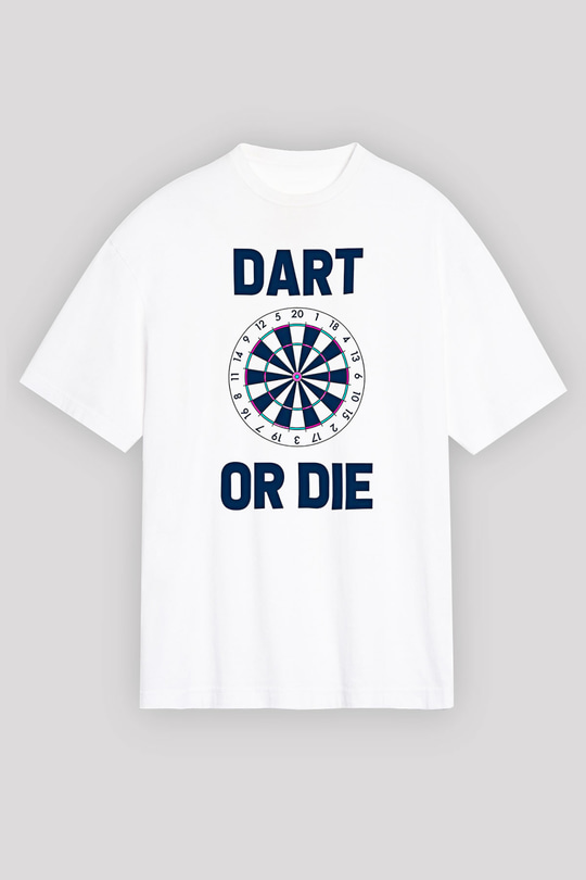 Dart Baskılı Unisex Beyaz Oversize Tişört - Tshirt