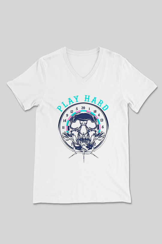Dart Baskılı Unisex V Yaka Tişört - Tshirt