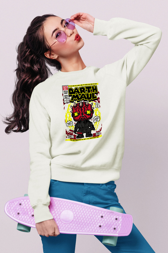 Darth Maul Baskılı Unisex Beyaz Sweatshirt