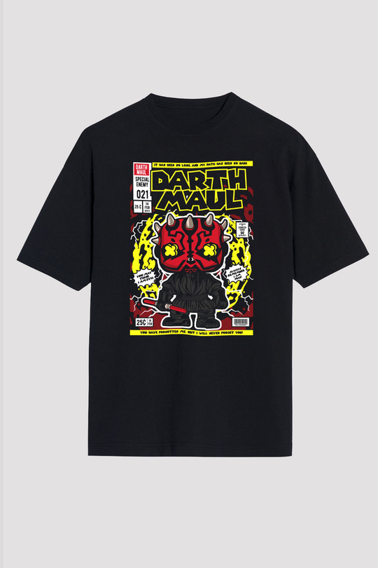 Darth Maul Baskılı Unisex Siyah Oversize Tişört