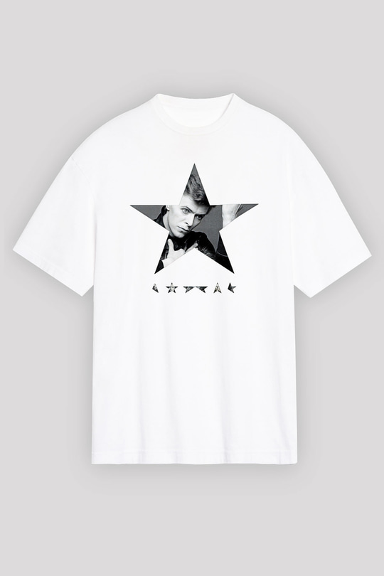 David Bowie Baskılı Beyaz Unisex Oversize Tişört - Tshirt