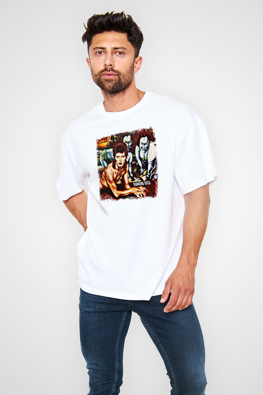 David Bowie Baskılı Unisex Beyaz Oversize Tişört