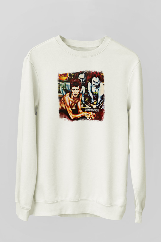 David Bowie Baskılı Unisex Beyaz Sweatshirt
