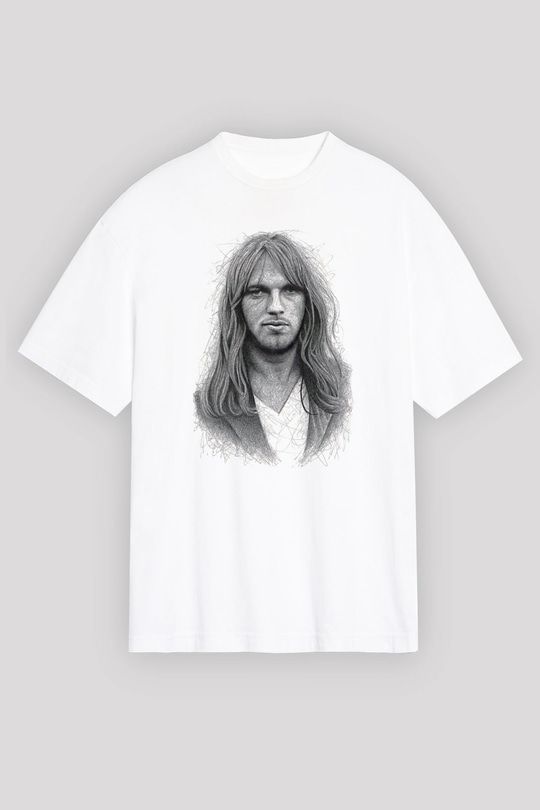 David Gilmour Baskılı Beyaz Unisex Oversize Tişört - Tshirt