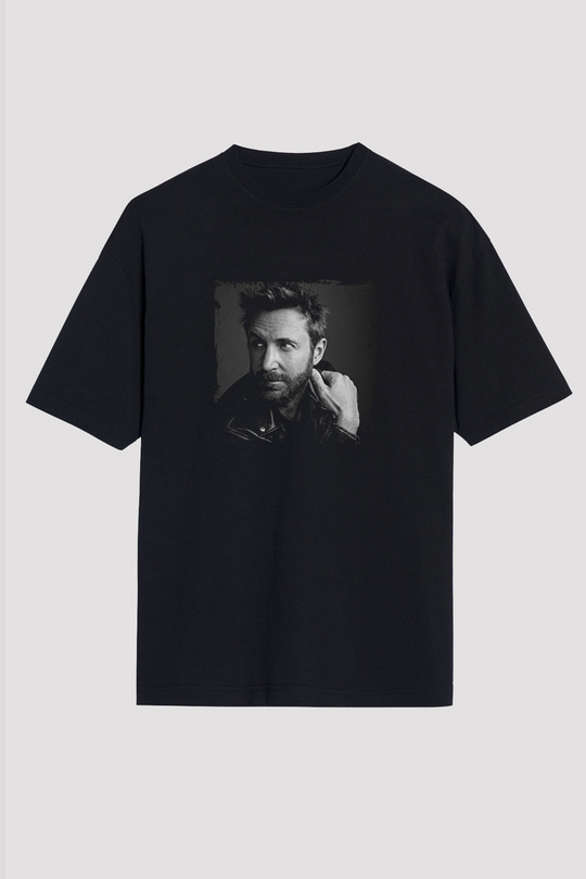 David Guetta Baskılı Unisex Oversize Siyah Tişört