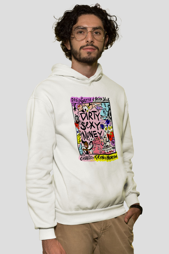 David Guetta Beyaz Unisex Kapüşonlu Sweatshirt
