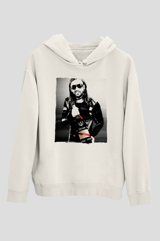 David Guetta Beyaz Unisex Kapüşonlu Sweatshirt