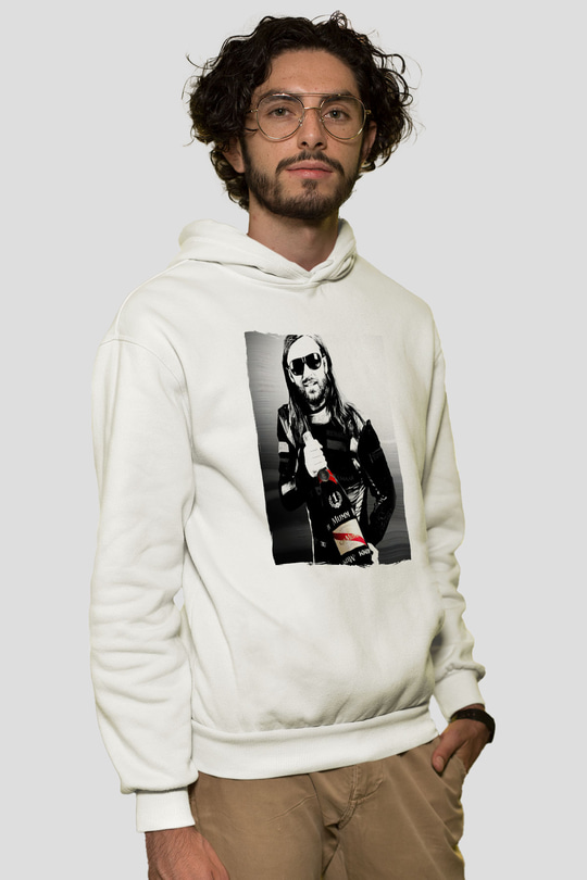 David Guetta Beyaz Unisex Kapüşonlu Sweatshirt