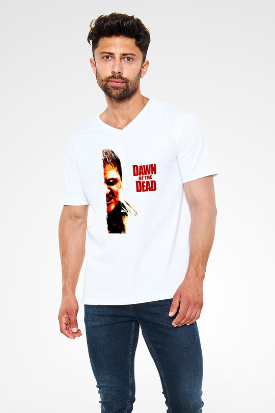 Dawn of the Dead Beyaz Unisex  V Yaka Tişört