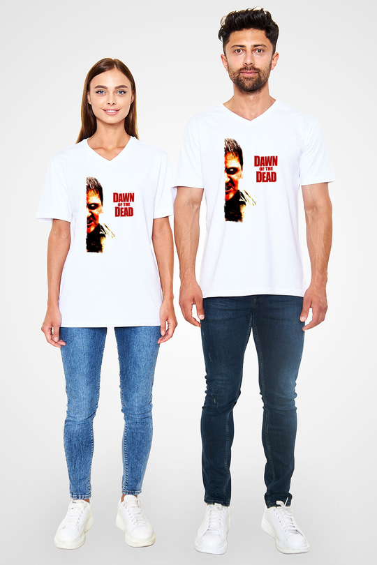 Dawn of the Dead Beyaz Unisex  V Yaka Tişört