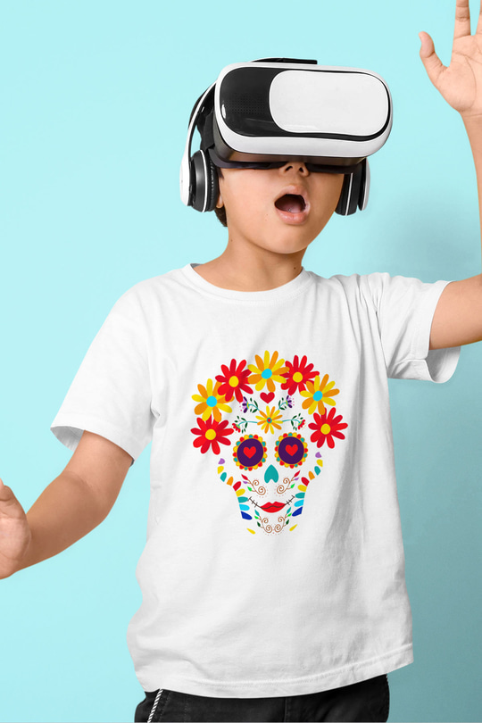 Day of the Dead Baskılı Beyaz Unisex Çocuk Tişört