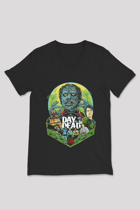 Day of the Dead Siyah Unisex V Yaka Tişört