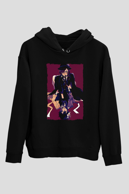 Dazai Baskılı Unisex Siyah Hoodie