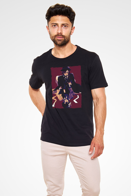Dazai Baskılı Unisex Siyah Tişört - Tshirt