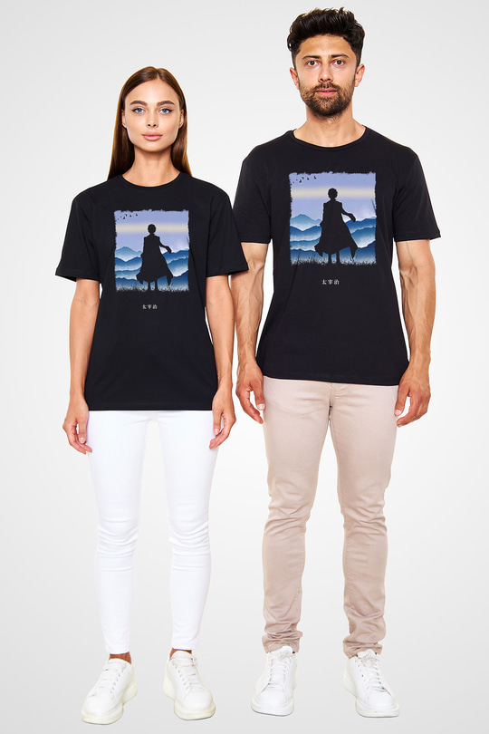 Dazai Baskılı Unisex Siyah Tişört - Tshirt
