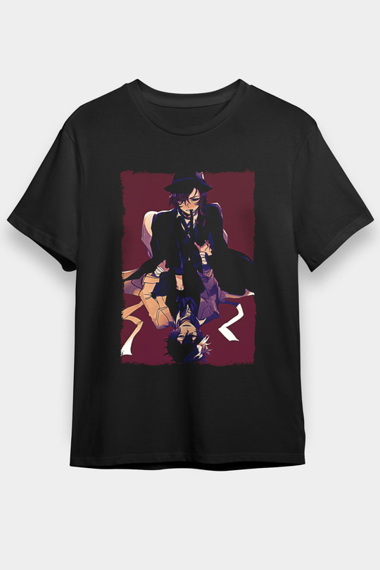 Dazai Baskılı Unisex Siyah Tişört - Tshirt