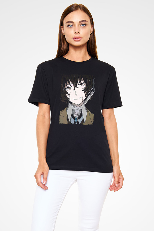 Dazai Baskılı Unisex Siyah Tişört - Tshirt