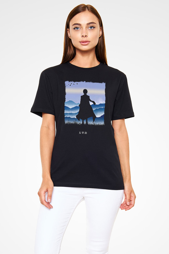 Dazai Baskılı Unisex Siyah Tişört - Tshirt