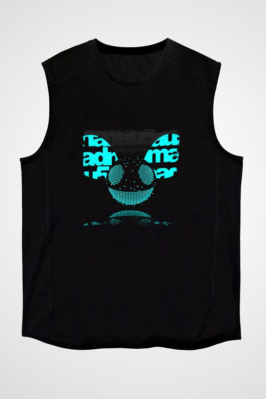 Deadmau5 Baskılı Unisex Siyah Kolsuz Tişört