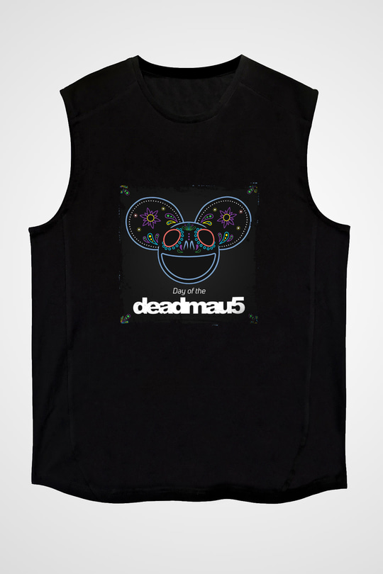 Deadmau5 Baskılı Unisex Siyah Kolsuz Tişört