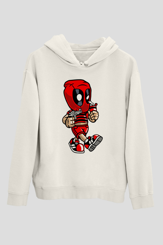 Deadpool Bastard Baskılı Unisex Beyaz Hoodie