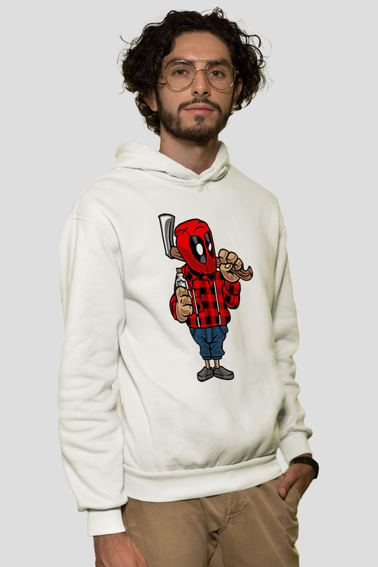 Deadpool Lumberjack Baskılı Unisex Beyaz Hoodie