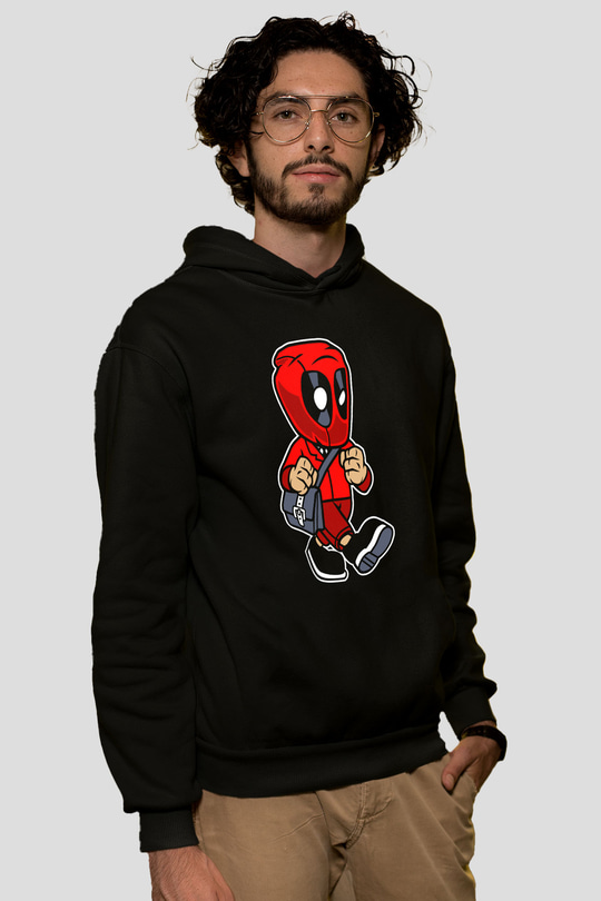 Deadpool Worker Baskılı Unisex Siyah Hoodie