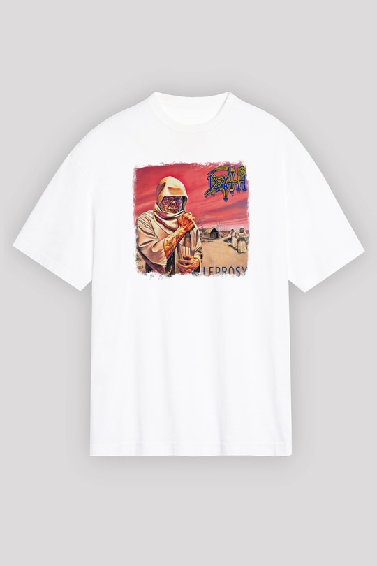 Death Baskılı Unisex Beyaz Oversize Tişört