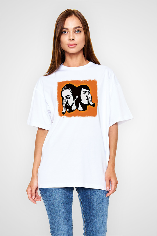 Death from Above Baskılı Unisex Beyaz Oversize Tişört