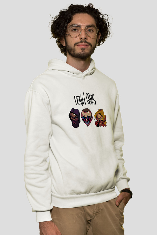 Death Grips Baskılı Beyaz Unisex Kapüşonlu Sweatshirt