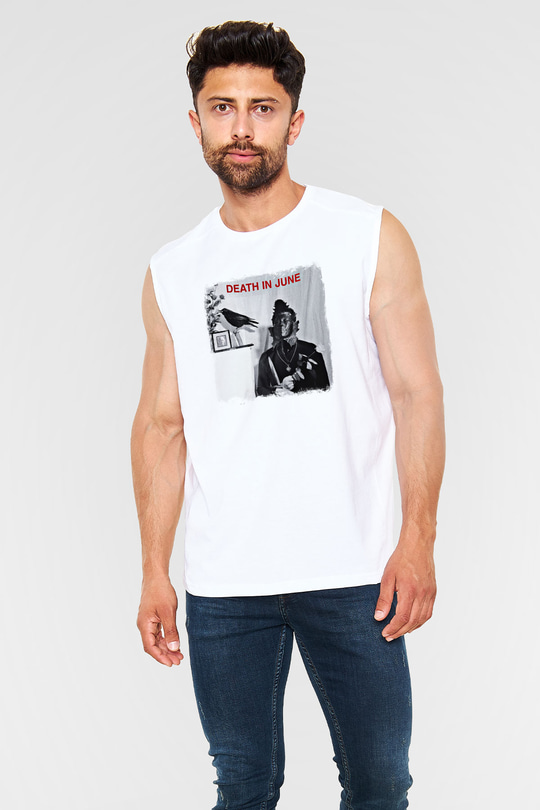 Death in June Baskılı Unisex Beyaz Kolsuz Tişört