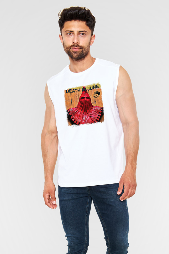 Death in June Baskılı Unisex Beyaz Kolsuz Tişört