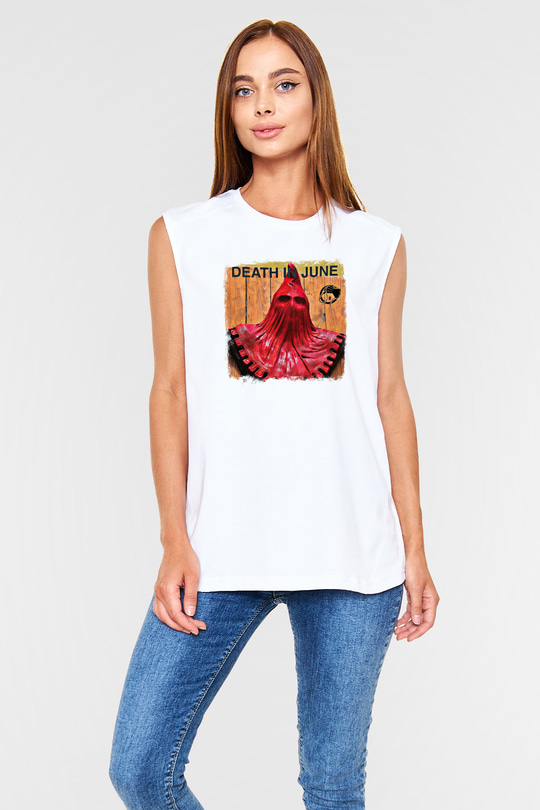 Death in June Baskılı Unisex Beyaz Kolsuz Tişört
