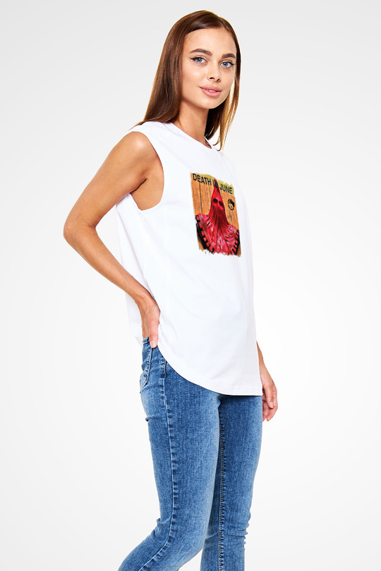 Death in June Baskılı Unisex Beyaz Kolsuz Tişört