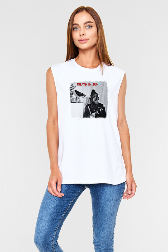 Death in June Baskılı Unisex Beyaz Kolsuz Tişört