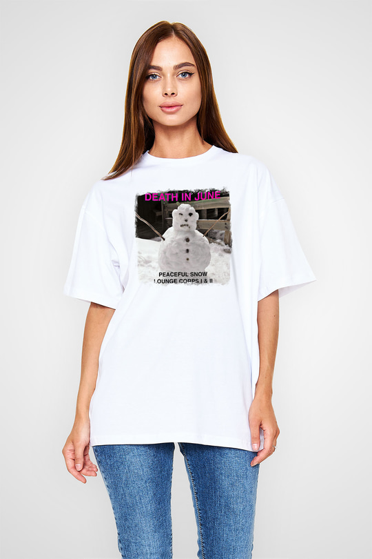 Death in June Baskılı Unisex Beyaz Oversize Tişört