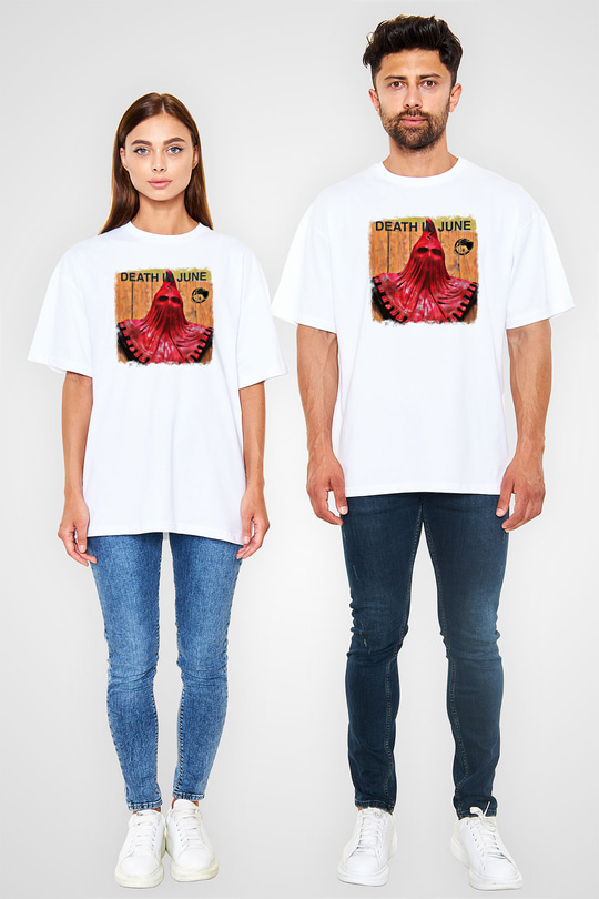 Death in June Baskılı Unisex Beyaz Oversize Tişört