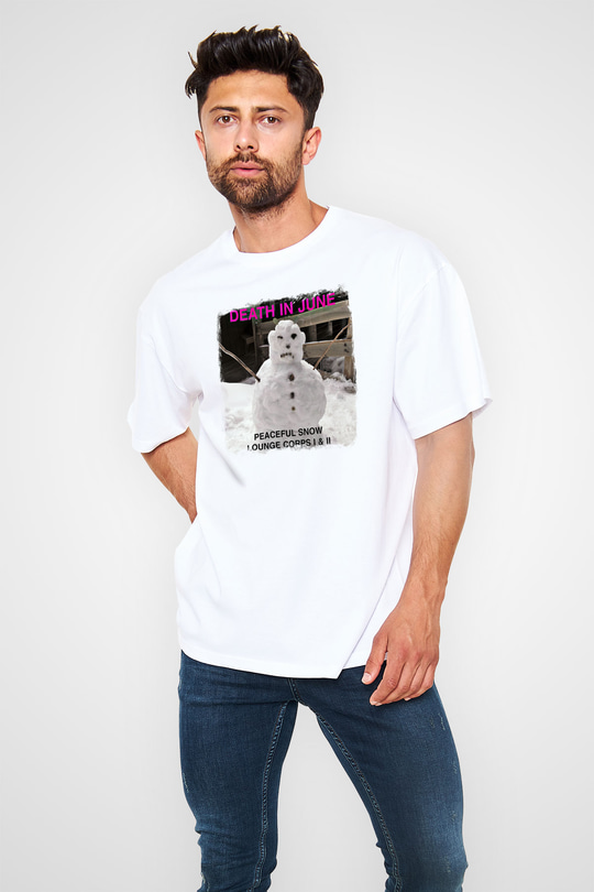 Death in June Baskılı Unisex Beyaz Oversize Tişört