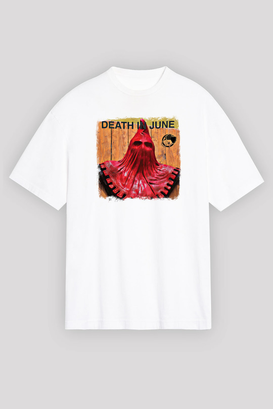Death in June Baskılı Unisex Beyaz Oversize Tişört