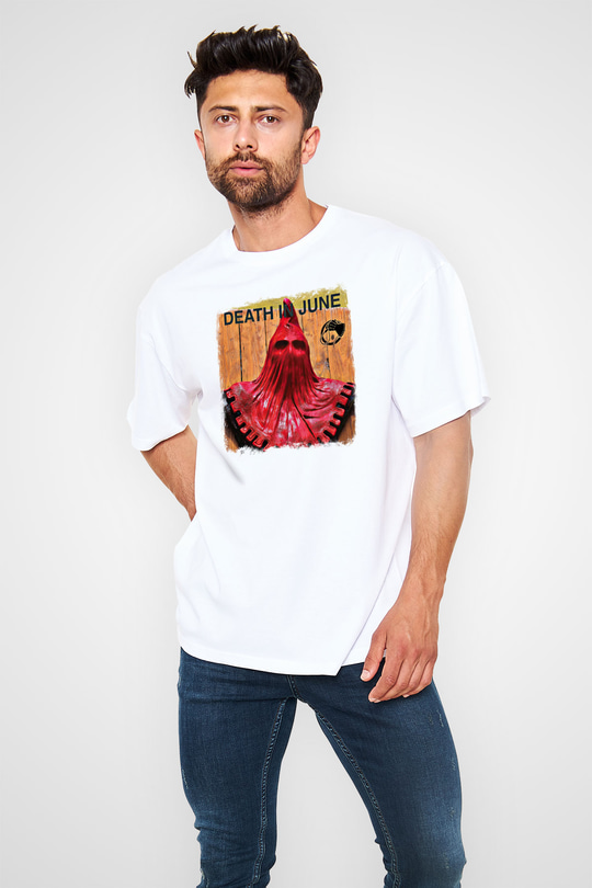 Death in June Baskılı Unisex Beyaz Oversize Tişört