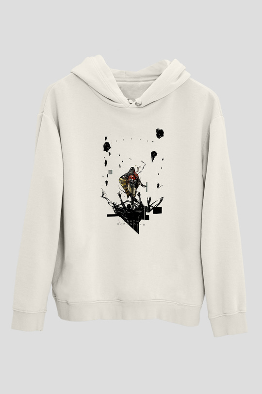 Death Stranding Baskılı Beyaz Unisex Kapüşonlu Sweatshirt