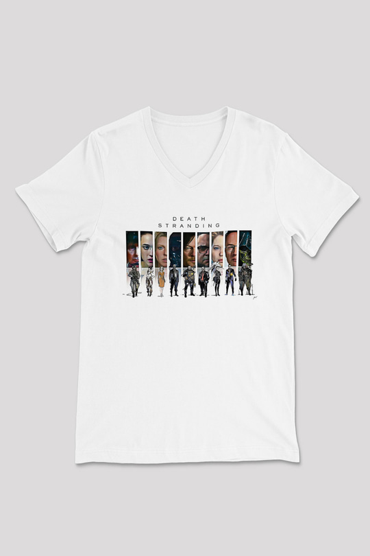 Death Stranding Baskılı Beyaz Unisex V Yaka Tişört - Tshirt