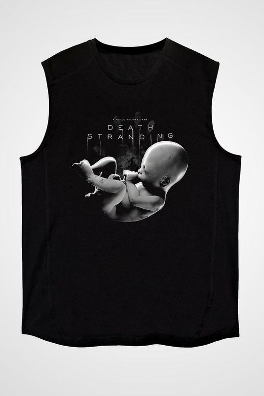 Death Stranding Baskılı Unisex Siyah Kolsuz Tişört - Tshirt