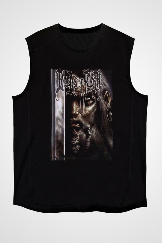 Deeds of Flesh Baskılı Unisex Siyah Kolsuz Tişört - Tshirt