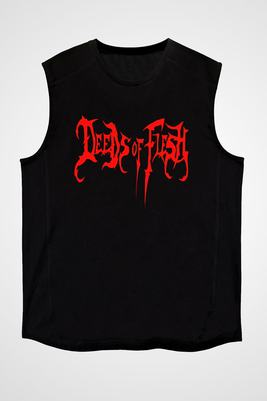 Deeds of Flesh Baskılı Unisex Siyah Kolsuz Tişört - Tshirt