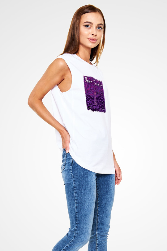 Deep Purple Baskılı Unisex Beyaz Kolsuz Tişört