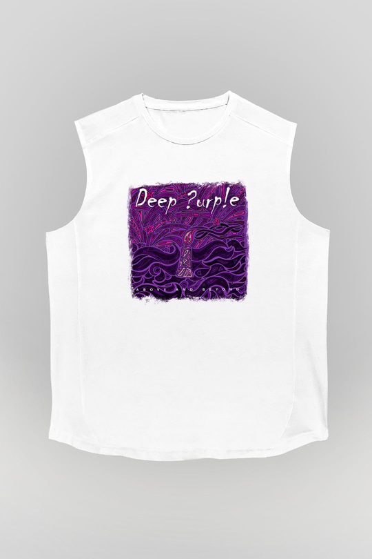Deep Purple Baskılı Unisex Beyaz Kolsuz Tişört